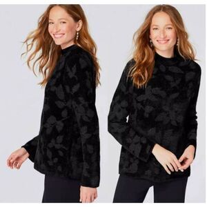 J Jill Black chenille textured tunic wool & silk blend knit sweater womens XL
